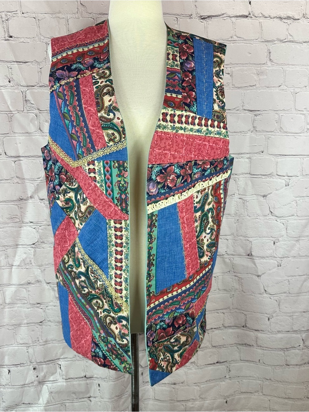 homemade quilted Patchwork Vest women M/L cottagecore coastal grandma boho